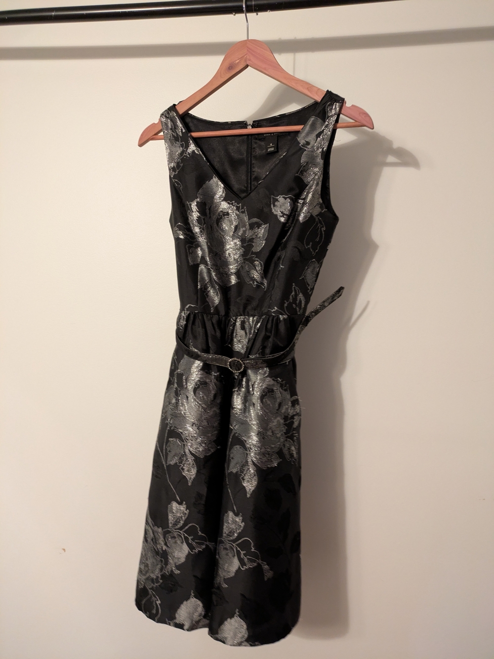 White House|Black Market Black Cocktail Dress w/ Silver Floral Jacquard